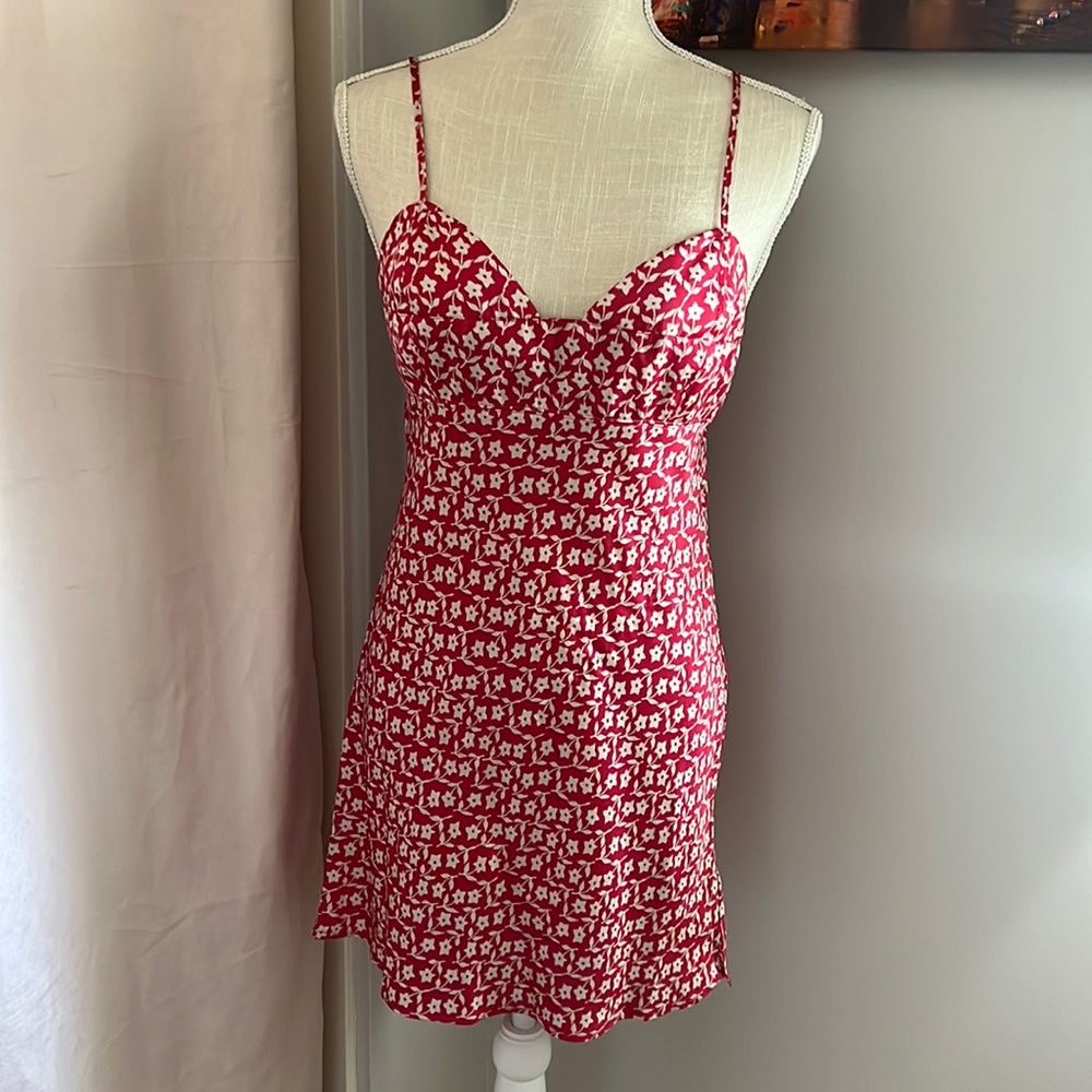 Free people red slip dress with flowers